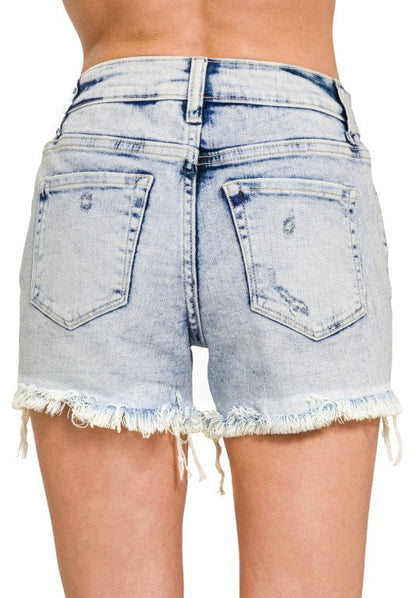 Zenana Goldsby Acid Wash Distressed Shorts