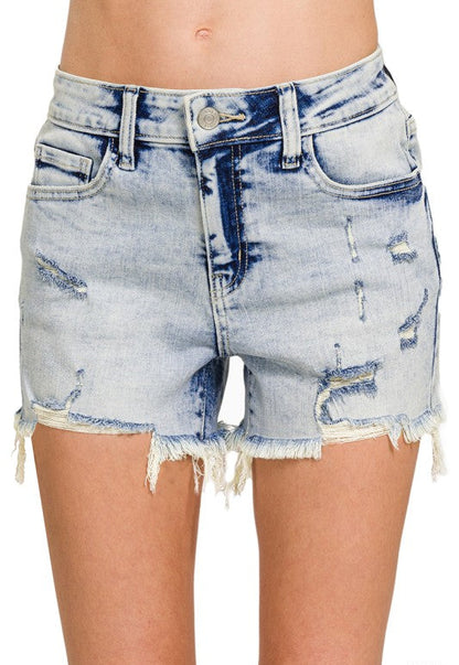 Zenana Goldsby Acid Wash Distressed Shorts