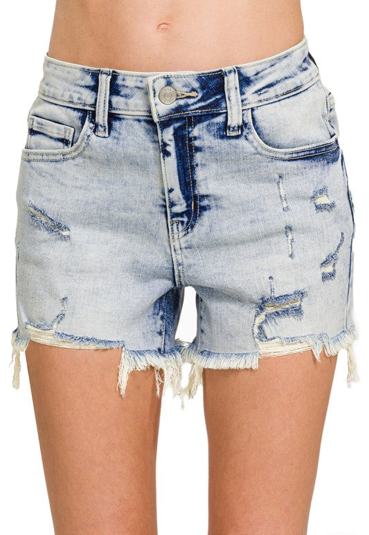 Zenana Goldsby Acid Wash Distressed Shorts