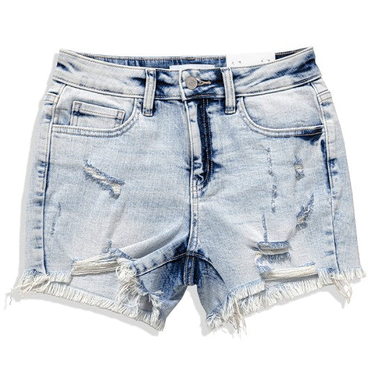 Zenana Goldsby Acid Wash Distressed Shorts