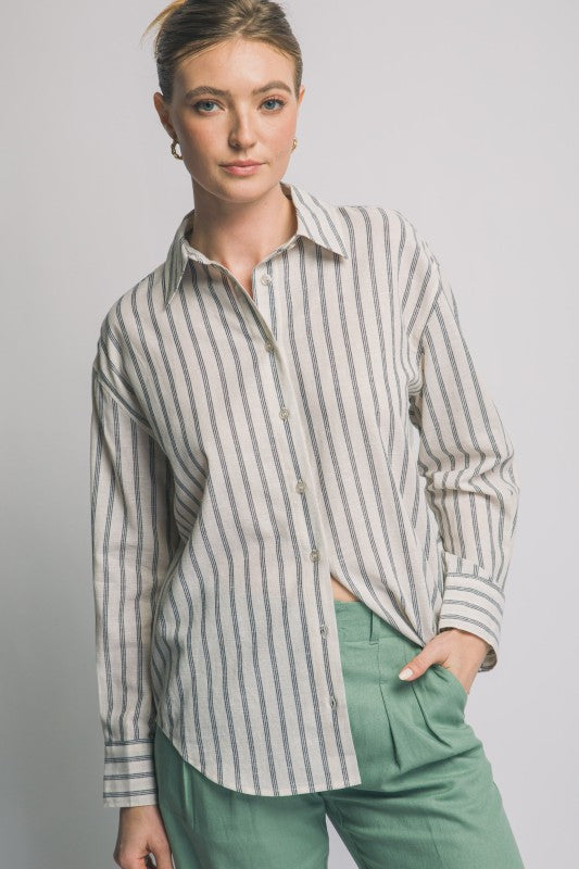Veda Striped Longsleeve Buttondown Top