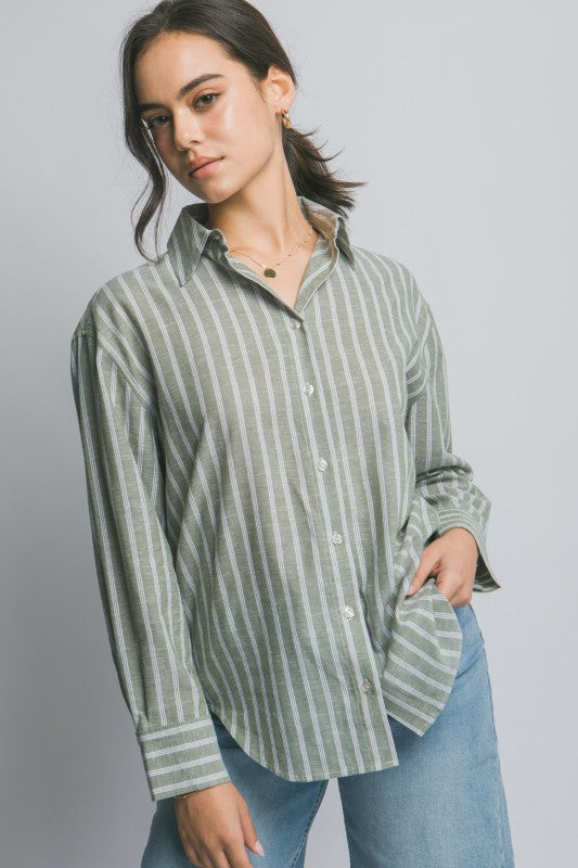 Veda Striped Longsleeve Buttondown Top