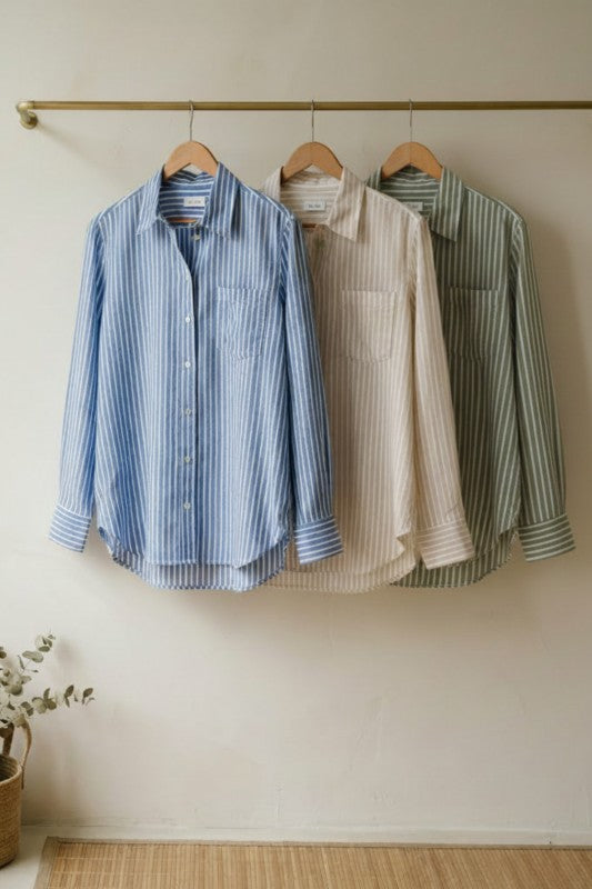 Veda Striped Longsleeve Buttondown Top