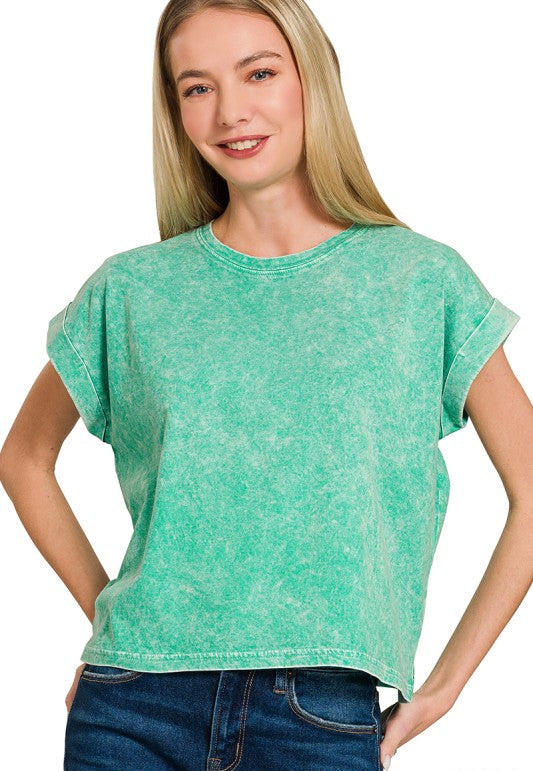 Katelin Mineral Cuffed Sleeve Top