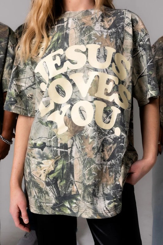Jesus Loves You Camo Oversized Tee