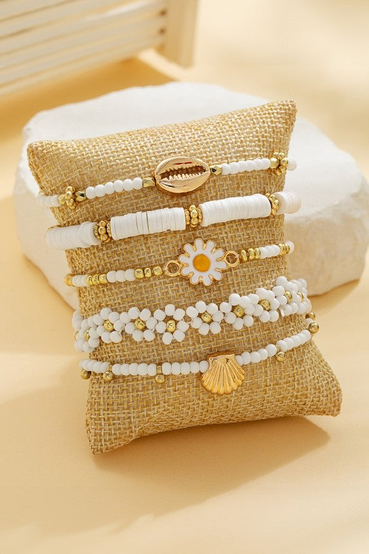 Heishi Beaded Daisy Set of Bracelets