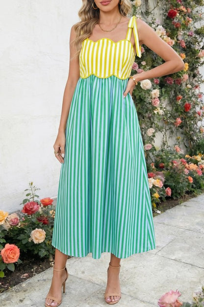 Justine Scalloped Striped Midi Dress