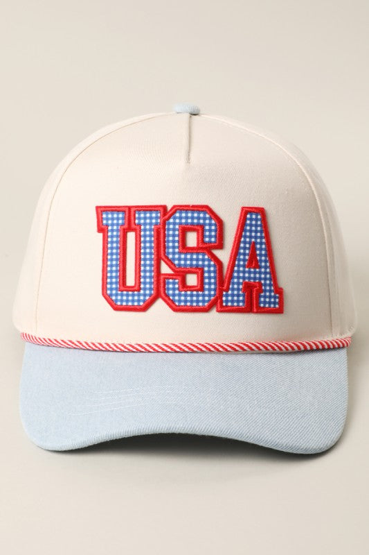 USA Patch Embroidered Light Denim Hat