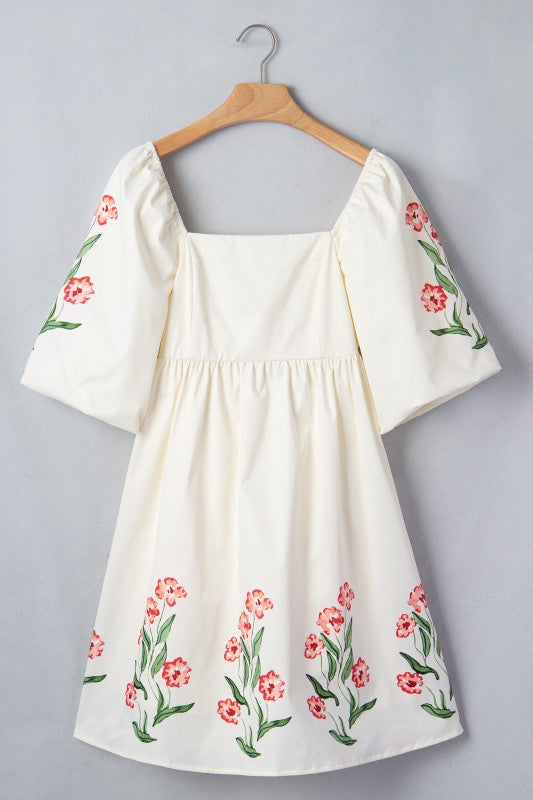 Edythe Bubble Sleeve White Dress