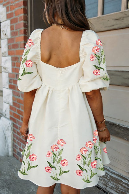 Edythe Bubble Sleeve White Dress