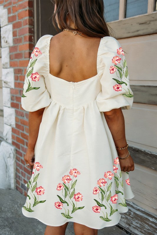 Edythe Bubble Sleeve White Dress