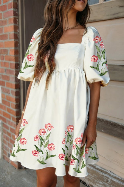 Edythe Bubble Sleeve White Dress