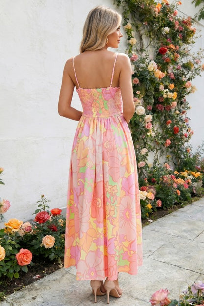 Suzette Smocked Pink Floral Midi Dress