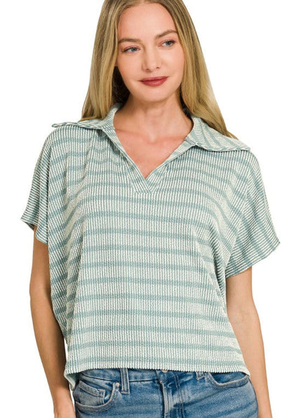 Emma Dashed Collared Boxy Tee