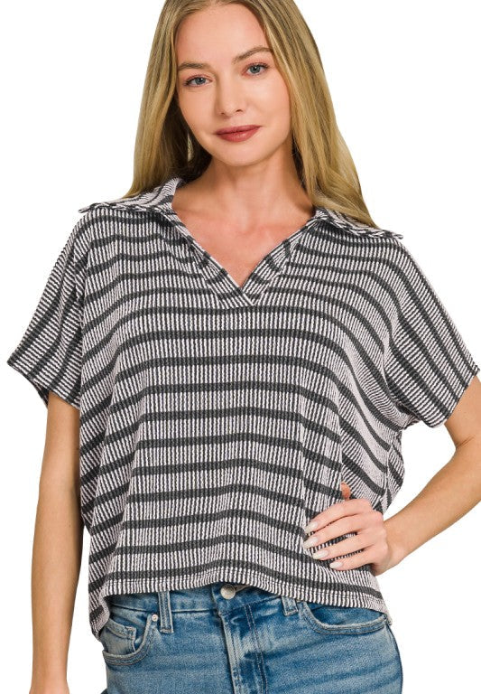 Emma Dashed Collared Boxy Tee