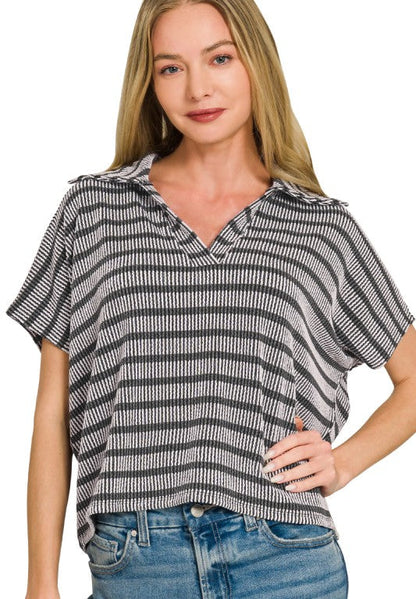 Emma Dashed Collared Boxy Tee