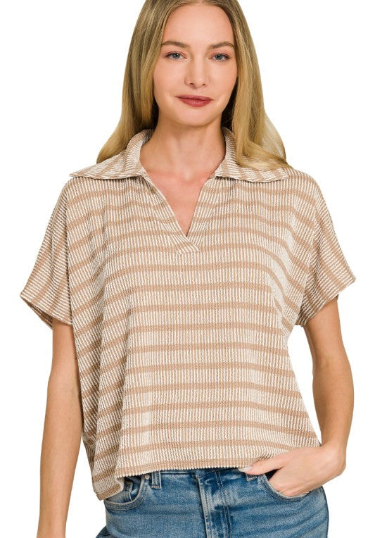 Emma Dashed Collared Boxy Tee