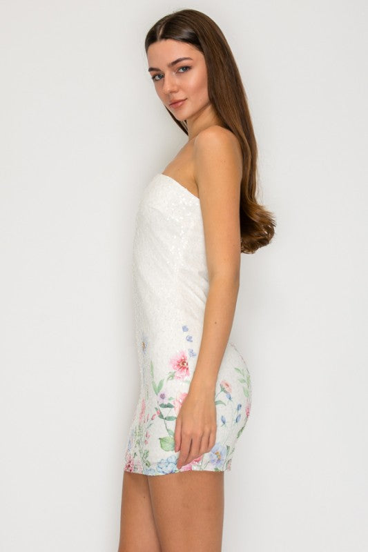 Belladonna Beaded Sequin Strapless Mini Dress