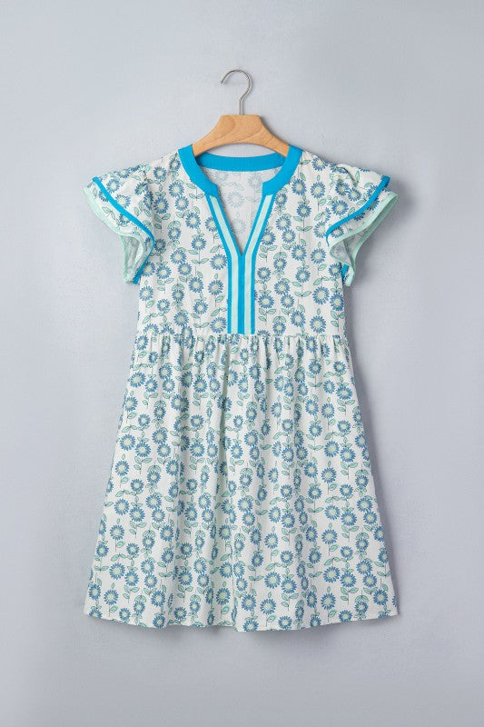 Rosamond Flutter Sleeve Blue Dress