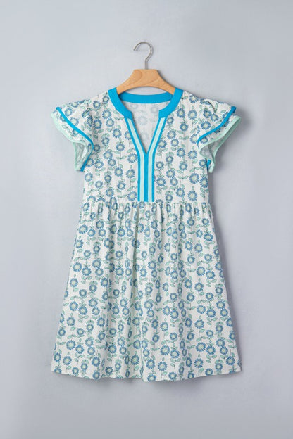 Rosamond Flutter Sleeve Blue Dress