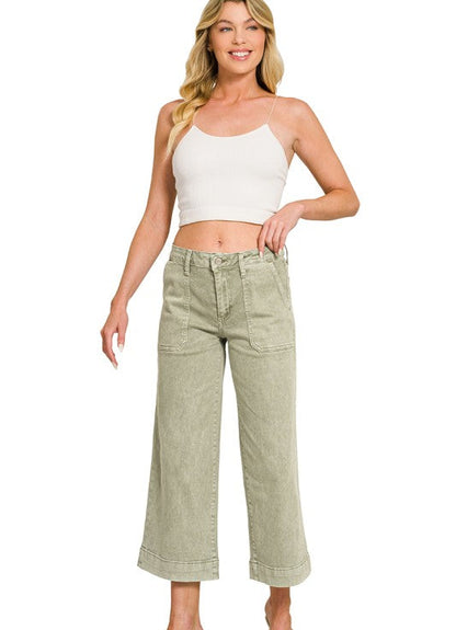 Zenana Lampasas Mineral Olive Jeans