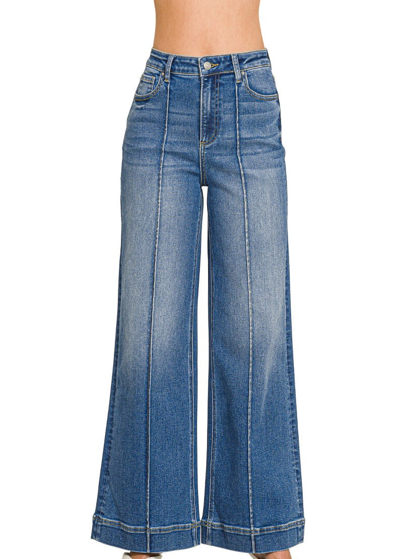 Zenana Addison Pintuck Wide Leg Jeans