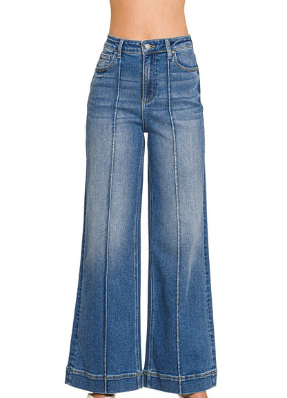 Zenana Addison Pintuck Wide Leg Jeans