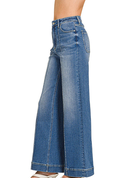Zenana Addison Pintuck Wide Leg Jeans