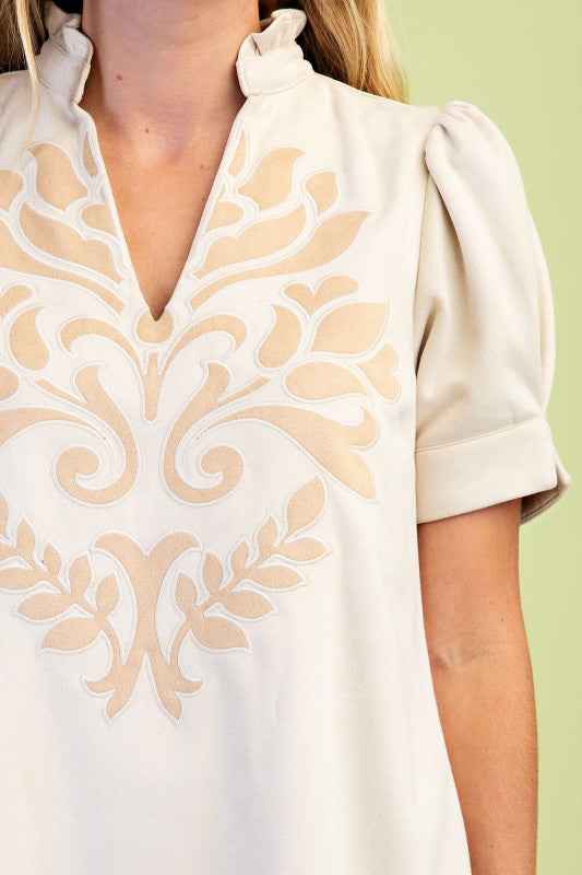 Suede Applique Ivory Dress