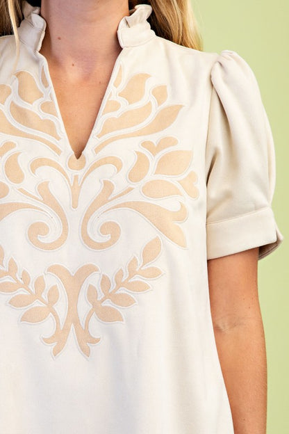 Suede Applique Ivory Dress