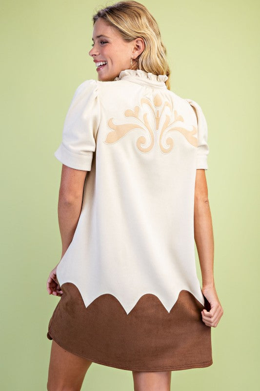 Suede Applique Ivory Dress