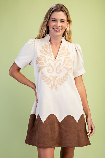 Suede Applique Ivory Dress