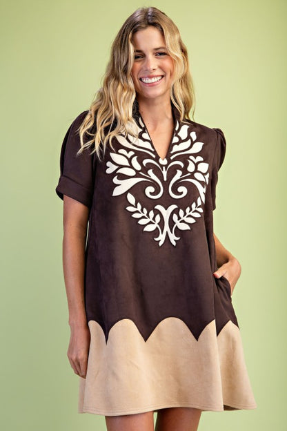 Suede Applique Brown Dress