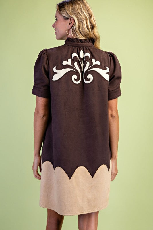 Suede Applique Brown Dress