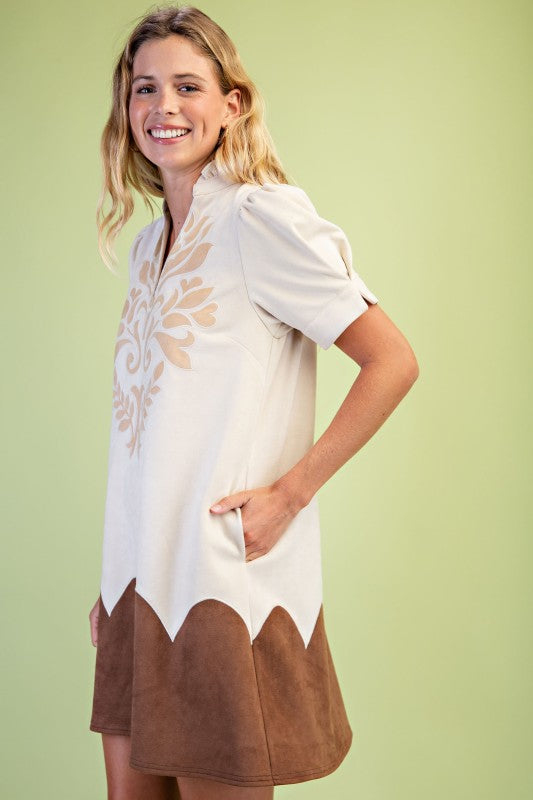 Suede Applique Ivory Dress