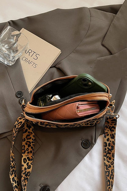 Leopard Denim Crossbody Bag