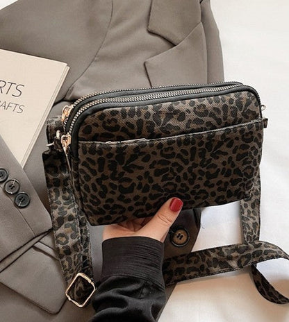 Leopard Denim Crossbody Bag