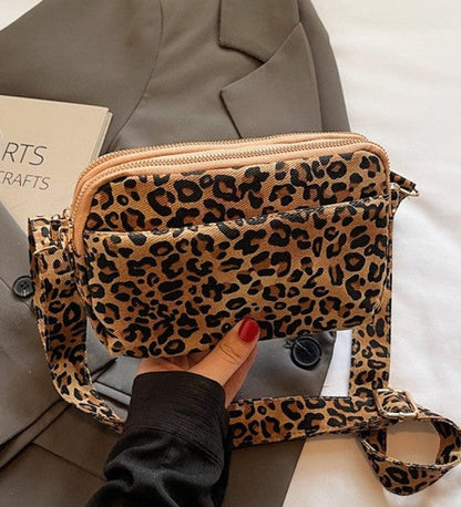 Leopard Denim Crossbody Bag