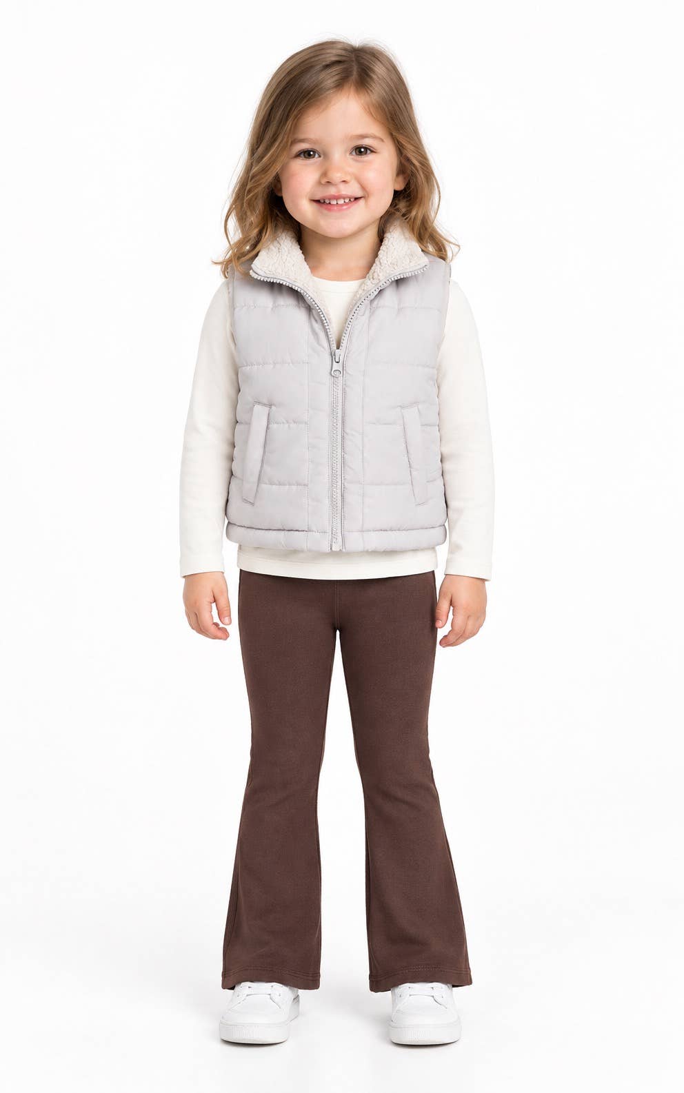 Toddler Girls Puffer Vest Brown  Pant Set