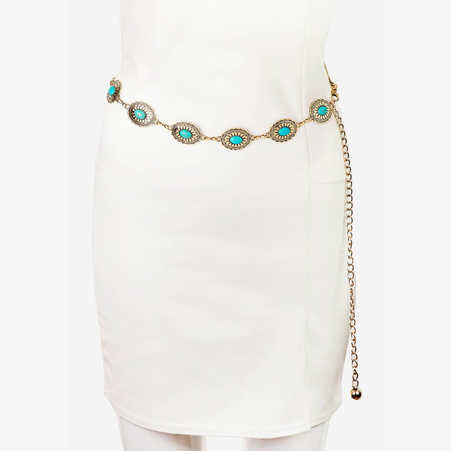 Floral Turquoise Concho Chain Belt