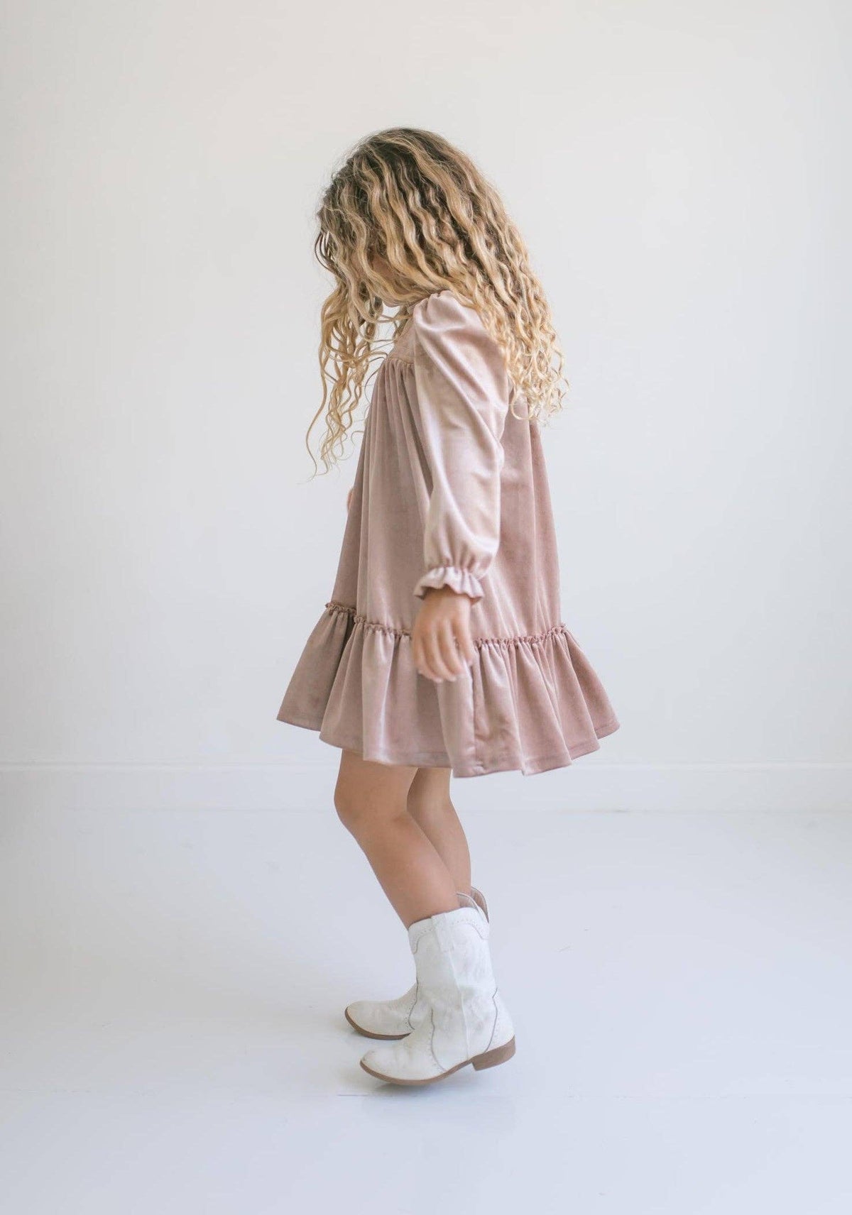 Girls Velvet Champagne Dress