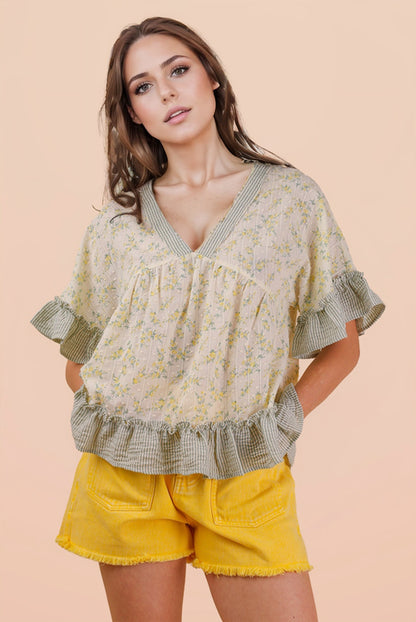 Peridot Floral Ruffle Blouse
