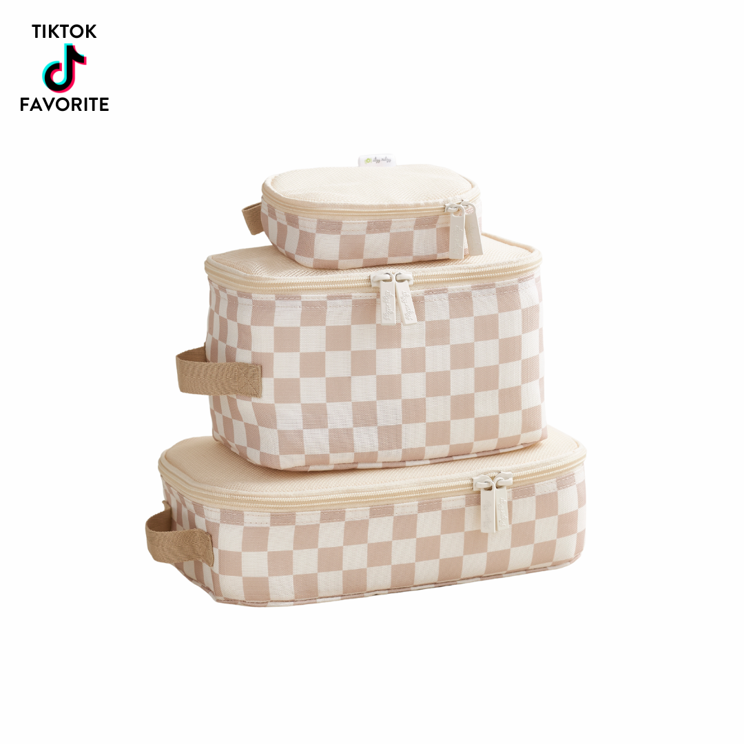 Itzy Ritzy Taupe Checkerboard Pack Like a Boss™ Packing Cubes