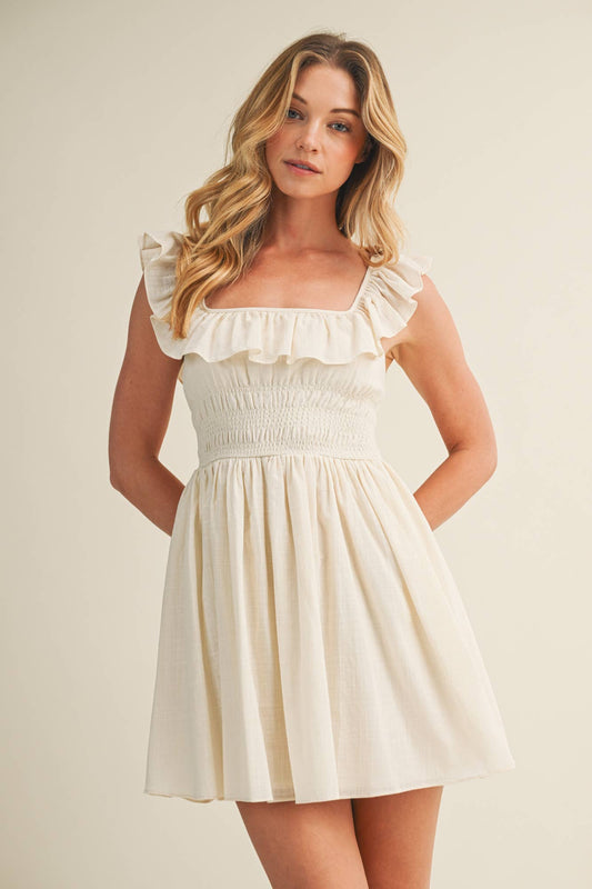 Lakelyn Ivory Smocked Ruffle Mini Dress