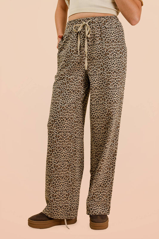 Leopard Print Drawstring Pants