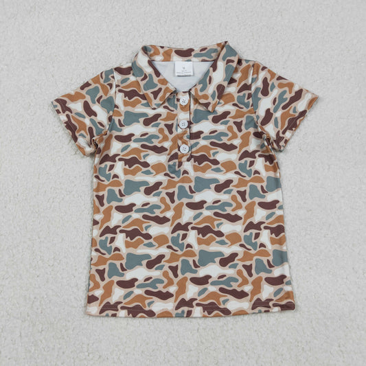 Boys Duck Camo Brown & Teal Polo