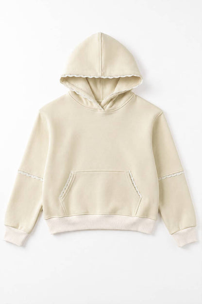 Girls Scalloped Beige Hoodie