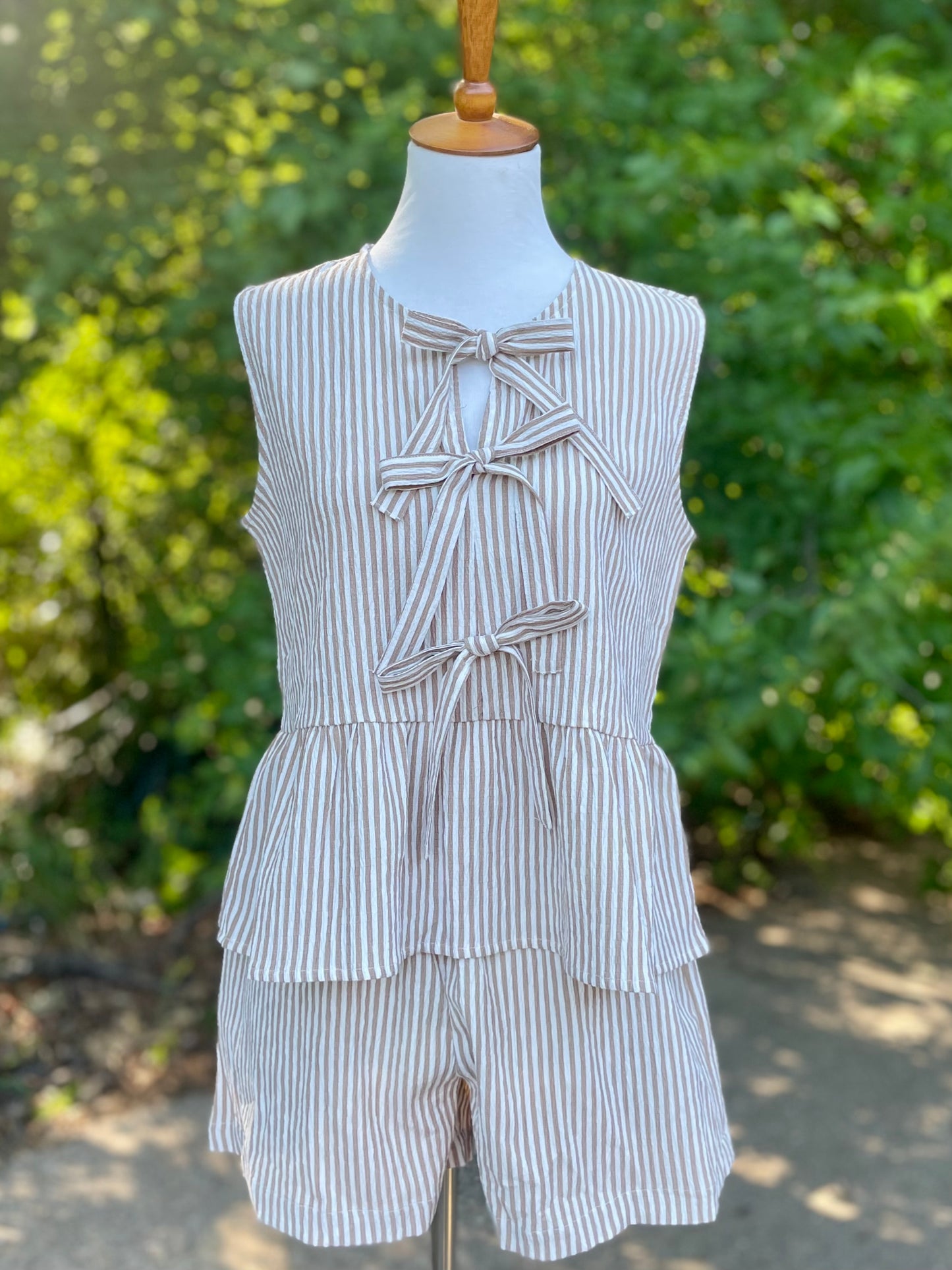 Mia Bow Striped Peplum Short Set