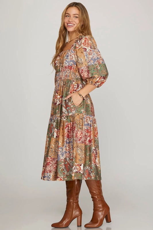 Zaira Patchwork Midi Dress