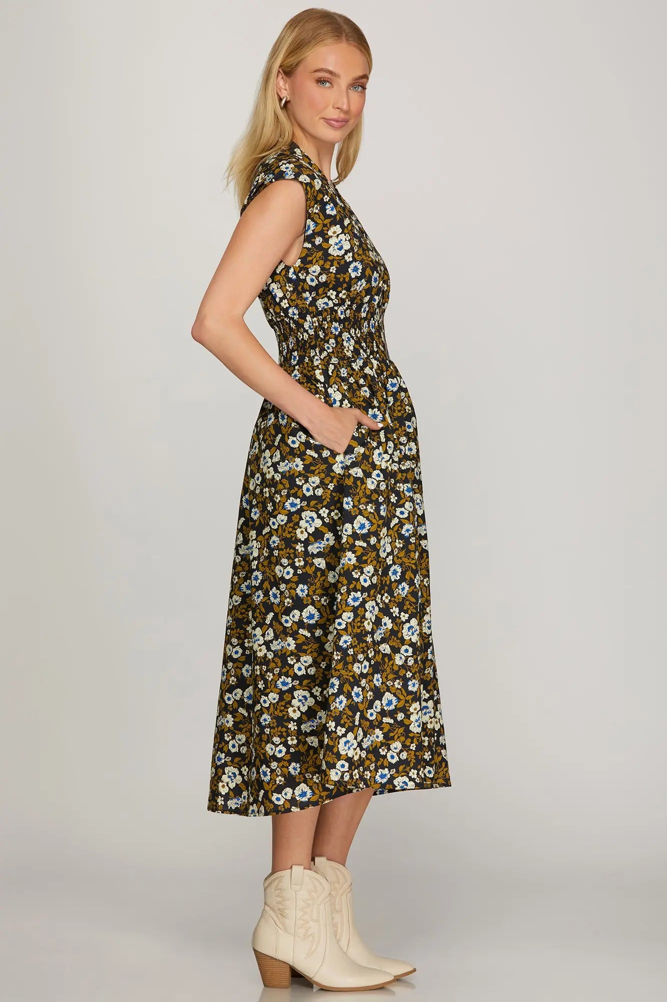 Perry Floral Zip Navy Dress